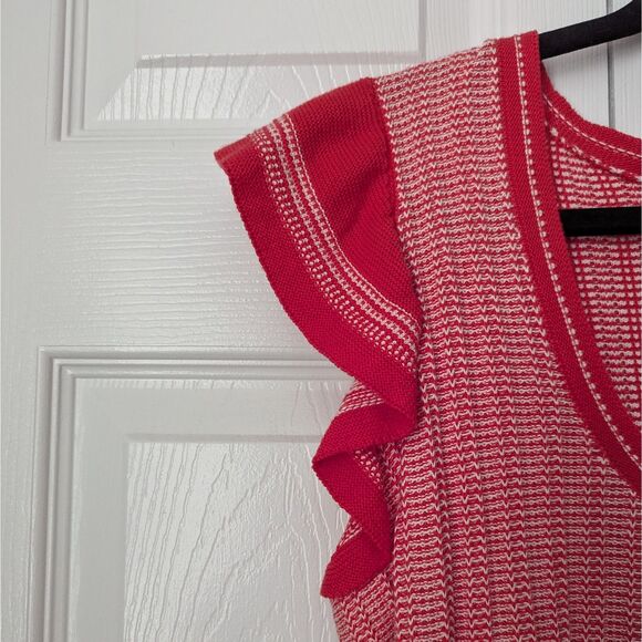 Old Navy Flutter Sleeve Sweater Knit Top Women’s Medium Bright Coral & White - Picture 5 of 6